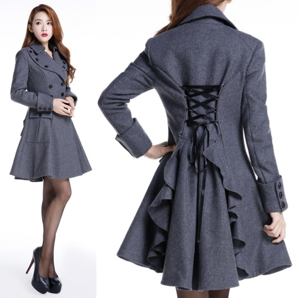 Plus Size Lace Up Back Wool Coat Jacket Size 24 - Picture 4 of 4